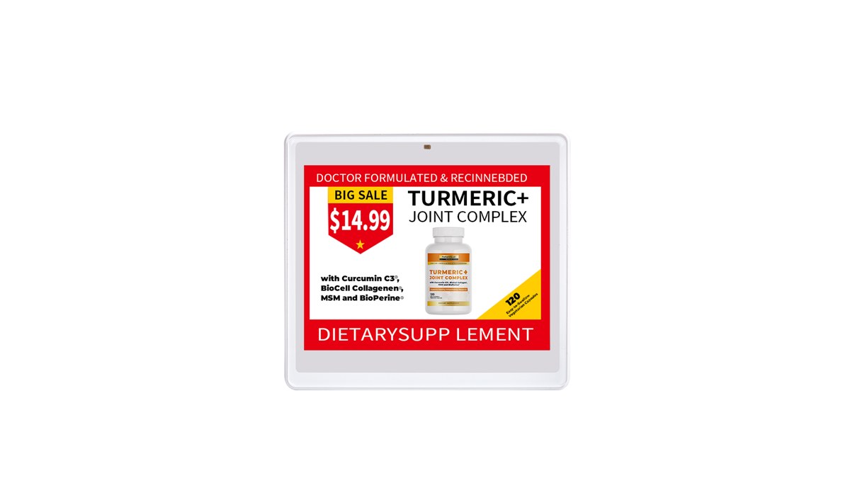 Electronic shelf label on a retail shelf displaying a promotional price